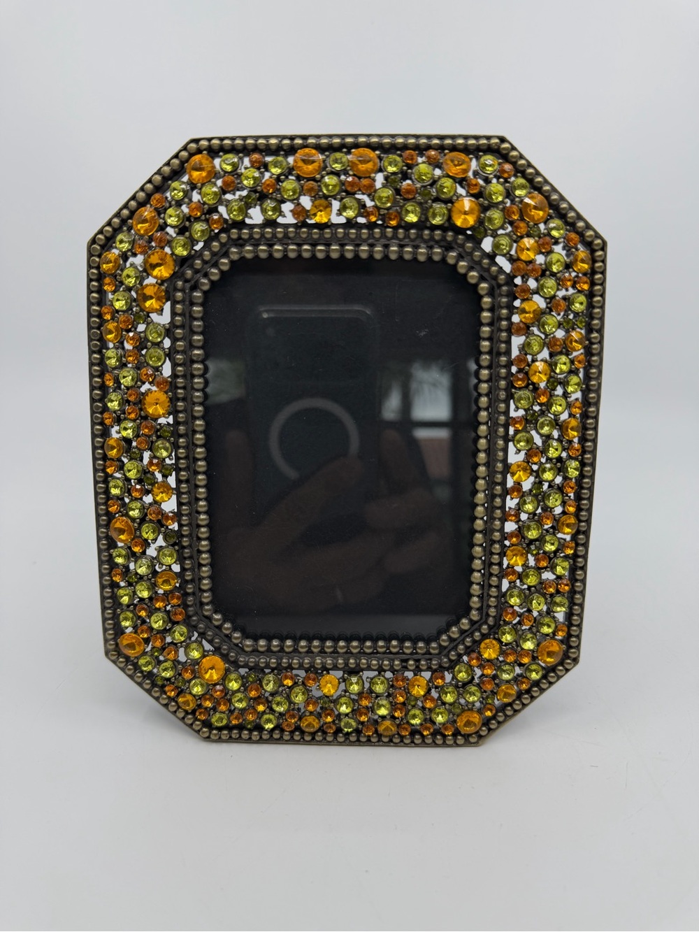 Embellished Jeweled Picture Frame - Amber & Lime Rhinestones